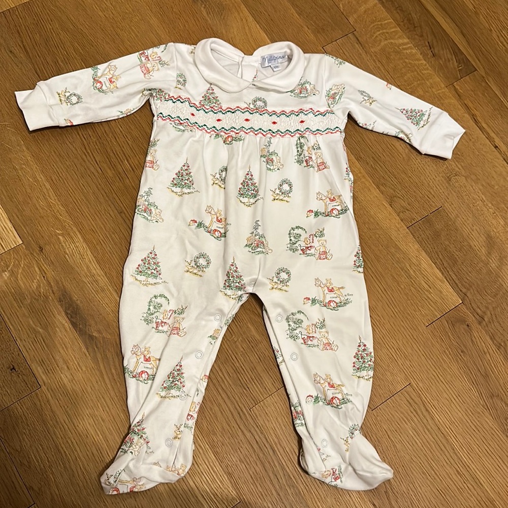 Like New Nella Pima Christmas Toile Smocked Footie